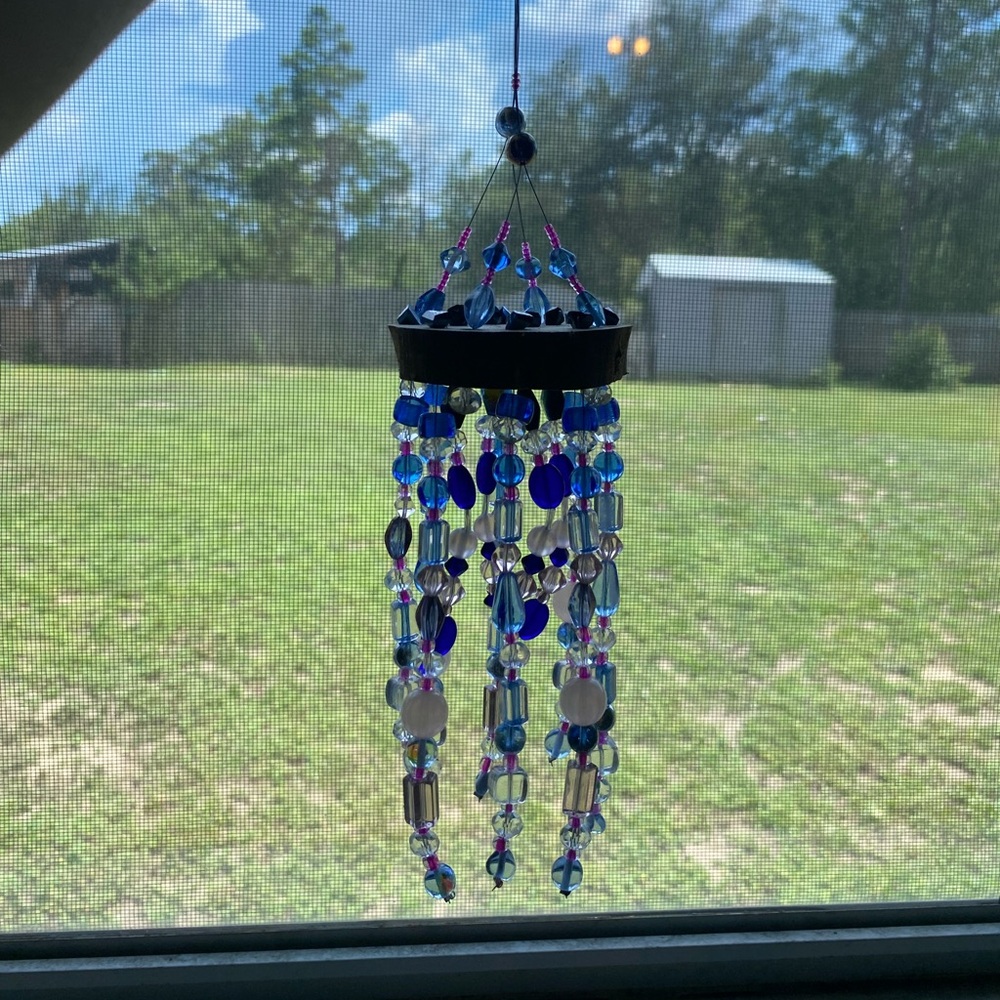 Blue and pink glass beaded suncatcher